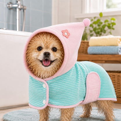 Ortekor Hooded Pet Drying Robe for Dogs & Cats - Fast Absorbent Wearable Towel for Bath, Rain & Swim to Keep Pets Dry, Warm & Home Clean