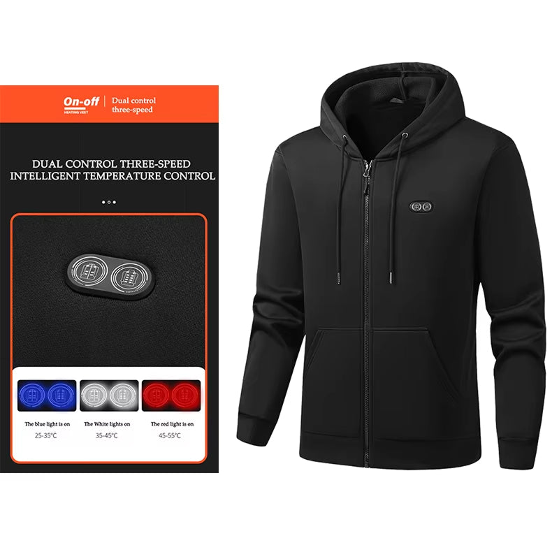 Electric Heated Hoodie with 17 Heating Zones & Dual Temperature Controls for Winter Warmth