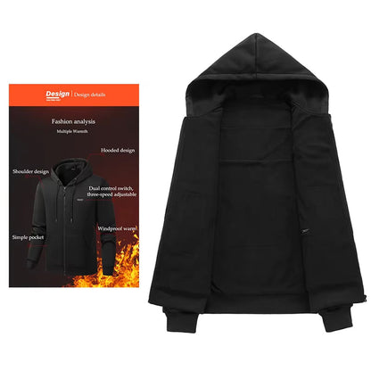 Electric Heated Hoodie with 17 Heating Zones & Dual Temperature Controls for Winter Warmth