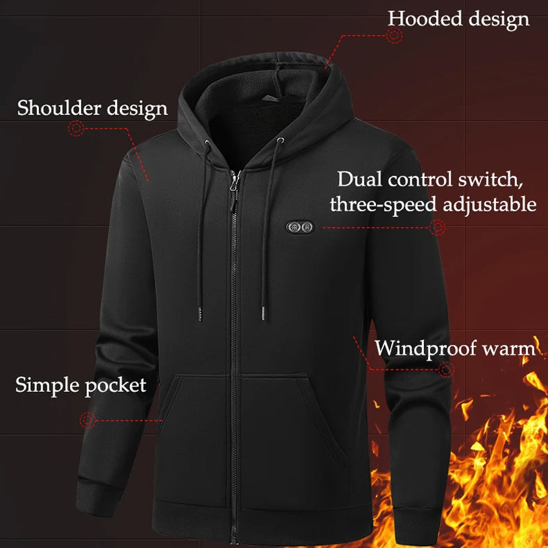 Electric Heated Hoodie with 17 Heating Zones & Dual Temperature Controls for Winter Warmth