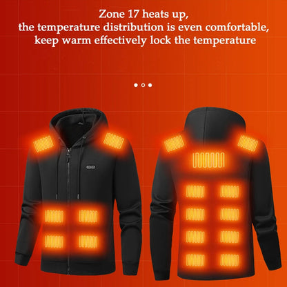 Electric Heated Hoodie with 17 Heating Zones & Dual Temperature Controls for Winter Warmth