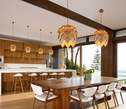 Oak Wood Pendant Light with Crystal Accents and Adjustable Cord for Dining Room, Bar, Living Room
