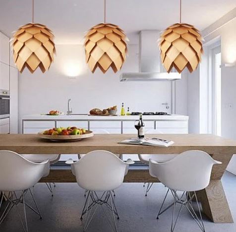 Oak Wood Pendant Light with Crystal Accents and Adjustable Cord for Dining Room, Bar, Living Room