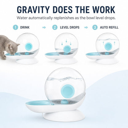 Ortekor 2.8L Gravity Pet Waterer for Cats & Small Dogs – No-Plug Auto Refill for Busy Homes