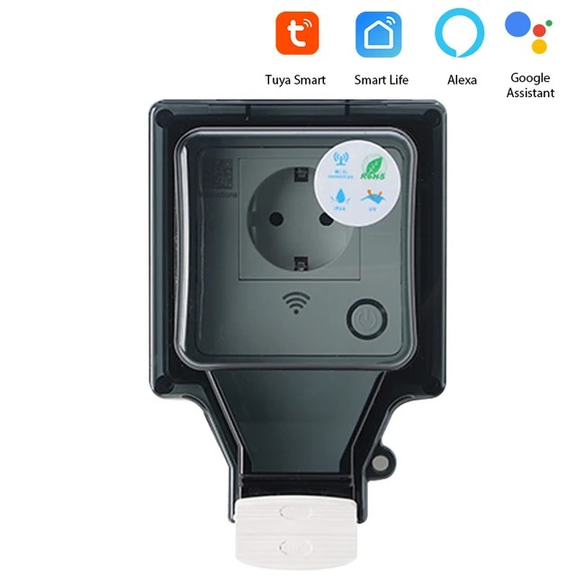 Outdoor WiFi Smart Plug IP66 Weatherproof Wireless Outlet for Garden Lights Pool Pump Remote Control Voice Compatible