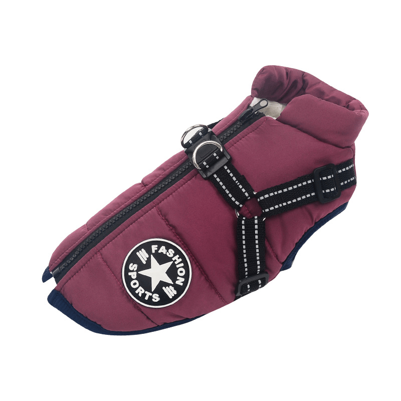 Insulated Dog Coat with Built-In Harness – Water-Resistant Winter Jacket for Dogs, Reflective Trim