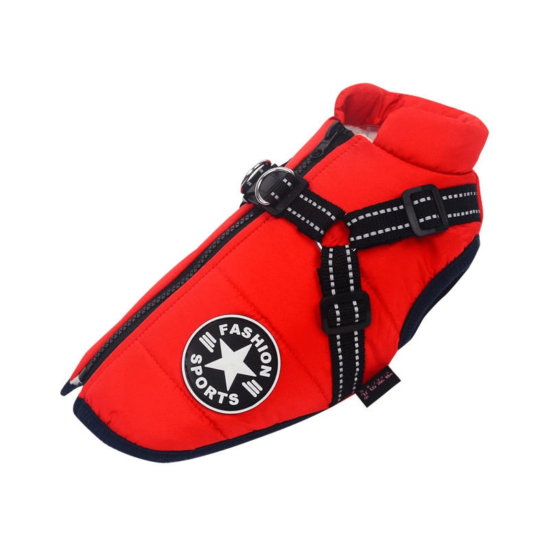 Insulated Dog Coat with Built-In Harness – Water-Resistant Winter Jacket for Dogs, Reflective Trim