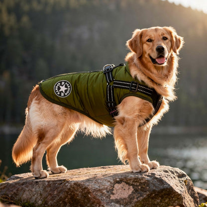 Insulated Dog Coat with Built-In Harness – Water-Resistant Winter Jacket for Dogs, Reflective Trim