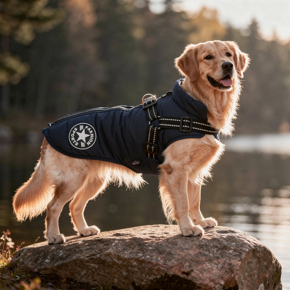 Insulated Dog Coat with Built-In Harness – Water-Resistant Winter Jacket for Dogs, Reflective Trim