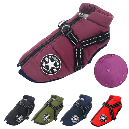 Insulated Dog Coat with Built-In Harness – Water-Resistant Winter Jacket for Dogs, Reflective Trim