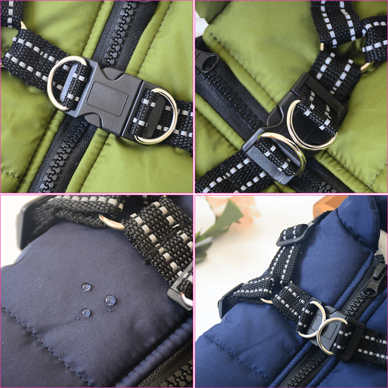 Insulated Dog Coat with Built-In Harness – Water-Resistant Winter Jacket for Dogs, Reflective Trim