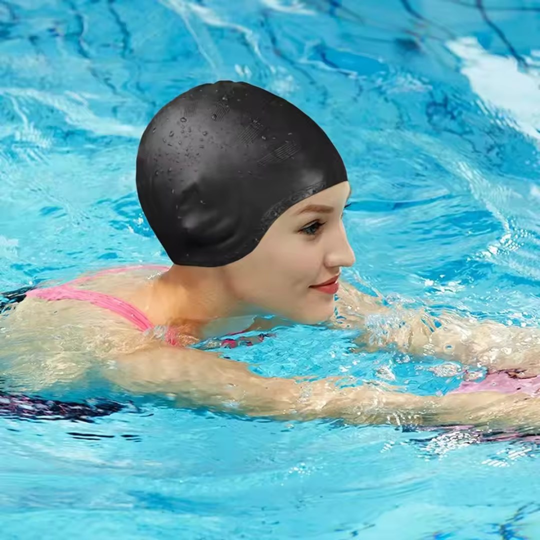 Silicone Swim Cap with Ear Coverage for Pool Training, Long Hair Protection, Chlorine Defense, Men Women Adults, Non-Slip Waterproof