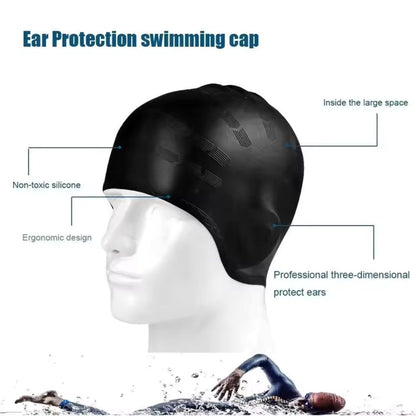 Silicone Swim Cap with Ear Coverage for Pool Training, Long Hair Protection, Chlorine Defense, Men Women Adults, Non-Slip Waterproof