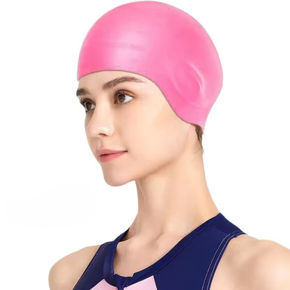 Silicone Swim Cap with Ear Coverage for Pool Training, Long Hair Protection, Chlorine Defense, Men Women Adults, Non-Slip Waterproof