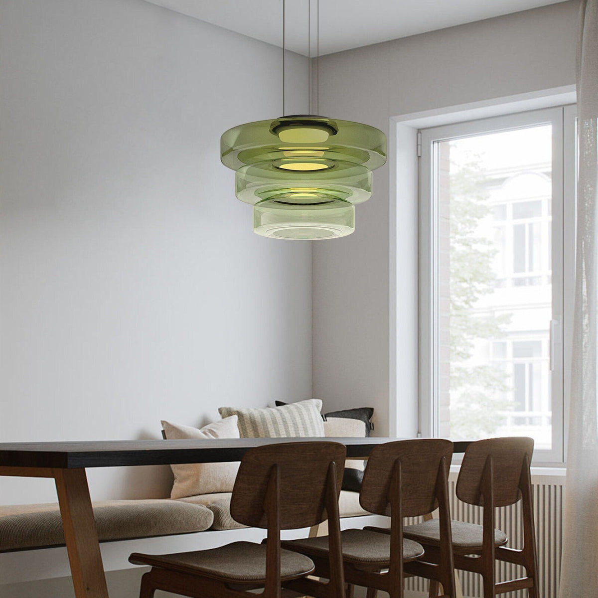 Tiered Glass Hanging Fixture 18 in Amber with Integrated LED for Island Kitchens Dining Areas Living Spaces Modern Minimalist Bauhaus-Inspir