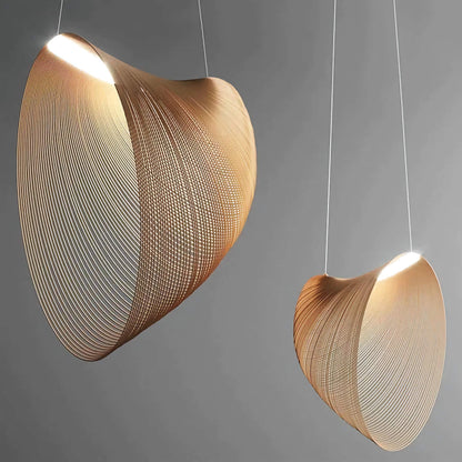 Curved Wood Ceiling Light Fixture 16-Inch Walnut Veneer Drop Lamp for Dining Room Kitchen Island Bedroom Office Scandinavian Minimalist Orga