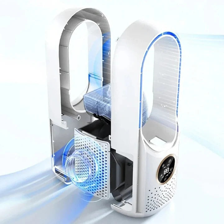 Whisper-Quiet Desktop Cooler Fan Bladeless Tabletop Air Circulator White Blue for Office Bedroom Study Room Summer Cooling Compact Portable