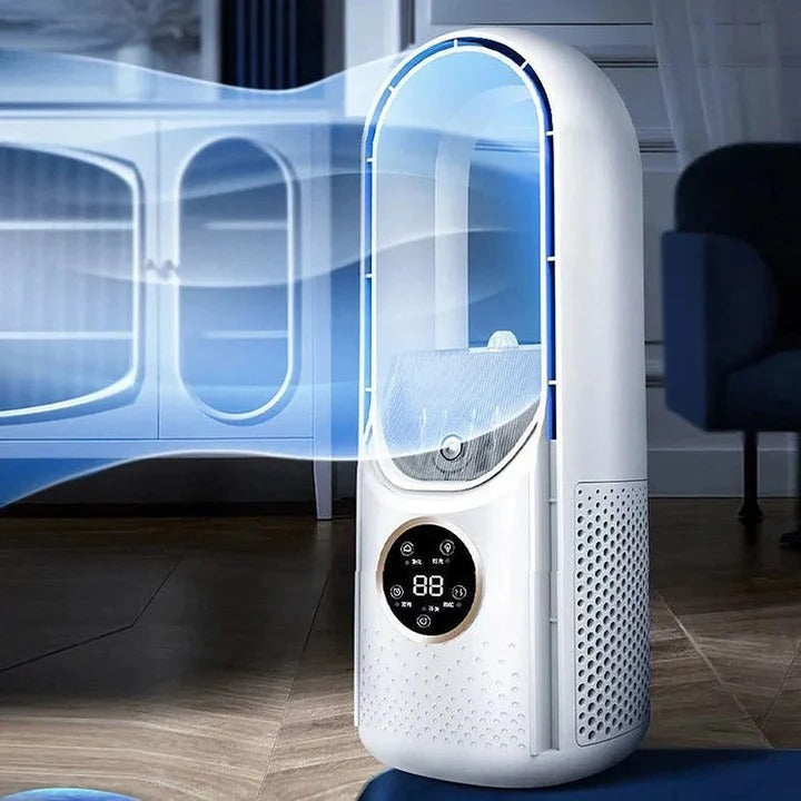 Whisper-Quiet Tower Cooler for Desk & Bedroom White Blue Personal Space Fan for Home Office Apartment