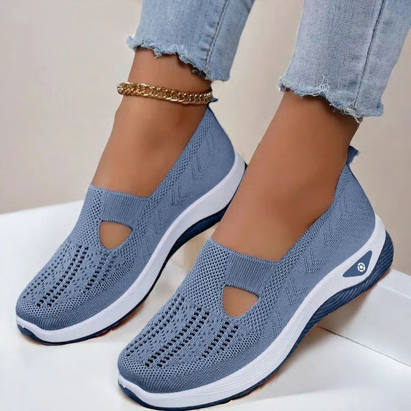 Women's Cushioned Slip-On Walking Shoes – Breathable Mesh Upper, Orthopedic Footbed, Anti-Skid Rubber Sole for All-Day Comfort & Stability