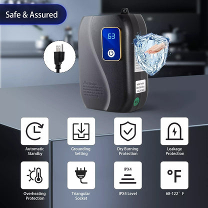 Chauffe-eau électrique instantané, chauffe-eau à eau chaude instantanée avec écran LED, chauffe-eau compact pour sous évier