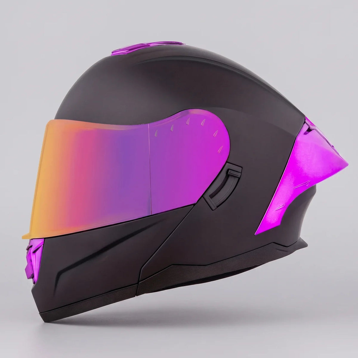 Casque modulable | Design violet irisé avec mentonnière relevable | Sécurité élégante pour vos trajets quotidiens