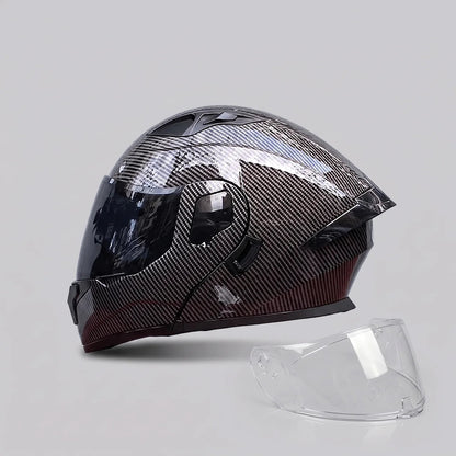Modular Motorcycle Helmet | Carbon-Style Design with Dual Visors | Comfortable Coverage for Daily Rides