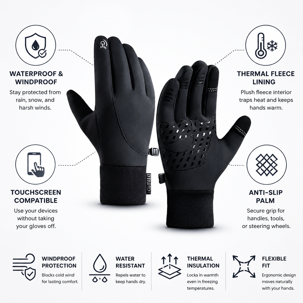 Winter Gloves | Waterproof & Windproof with Thermal Fleece Lining | Touchscreen Compatible for Ultimate Warmth