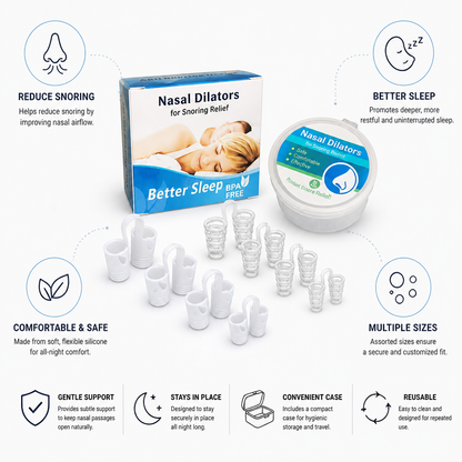 Snore-Reducing Soft Silicone Nasal Dilator (Assorted Sizes & Travel Case)