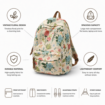 Vintage Floral Large-Capacity Backpack (School & Travel)