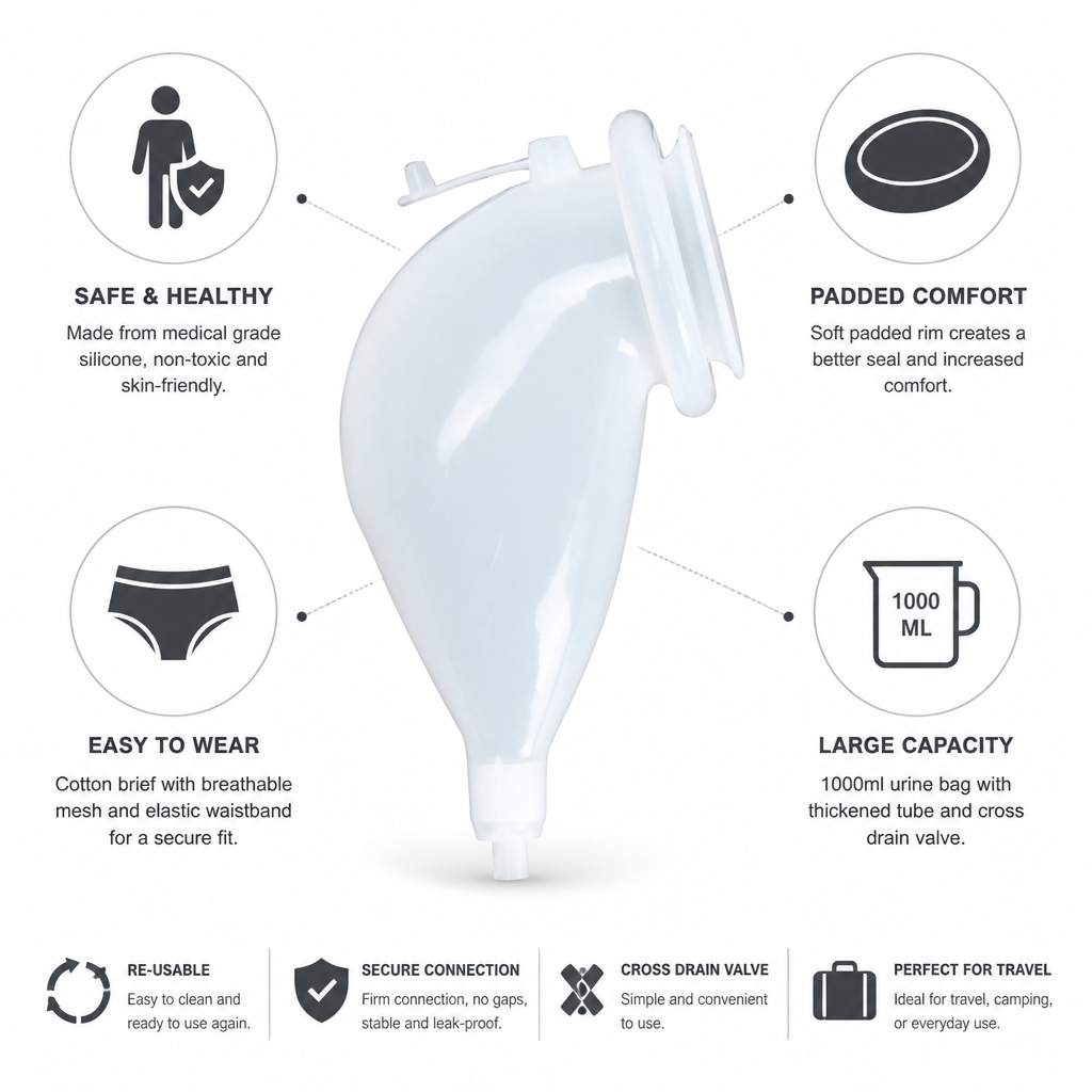 Travel Urinal System | Silicone Collector with Padded Rim & 1000ml Capacity for Comfortable Use