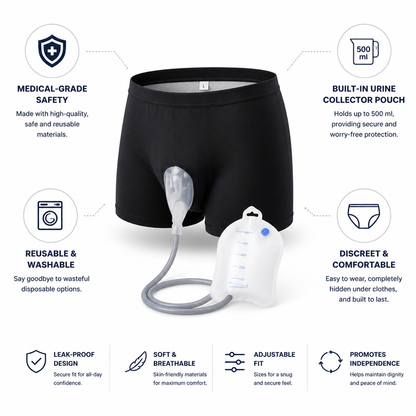 Comfort Fit | Reusable Adult Incontinence Underwear with Built-In Collector Pouch | Medical-Grade Silicone for Enhanced Comfort