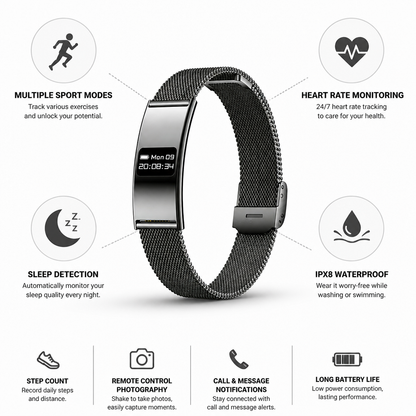 Bracelet connecté étanche IPX8 en alliage de zinc