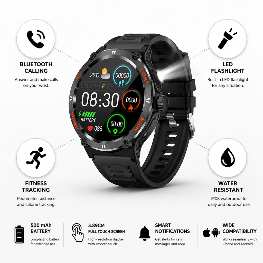 Montre connectée étanche tactile avec fonction appel