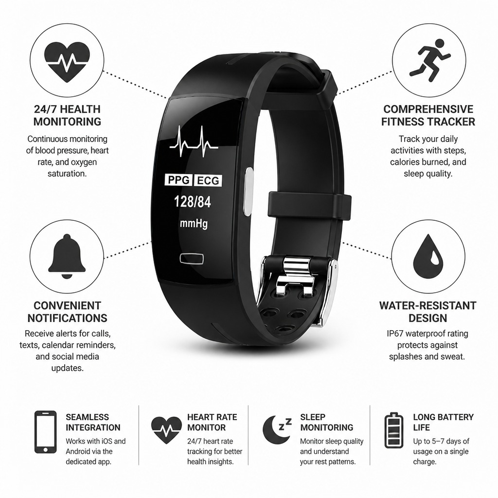 Continuous Blood-Pressure & Heart-Rate Smartwatch