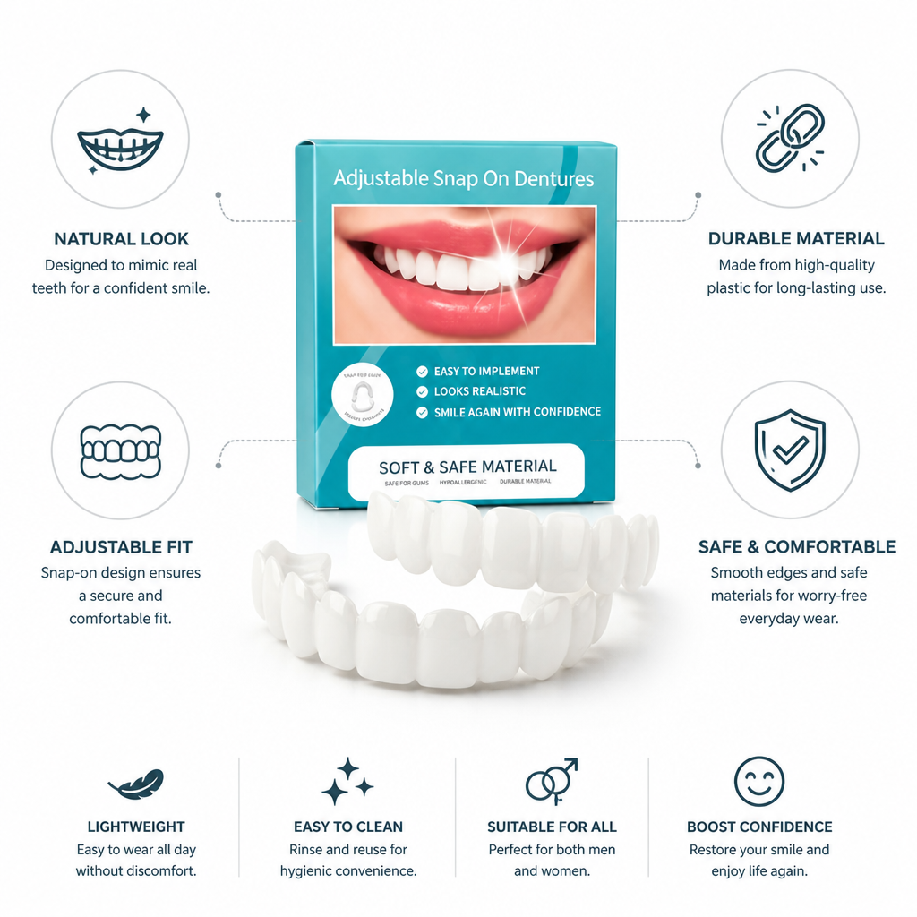 Adjustable Comfort-Fit Denture Set (Upper & Lower, Storage Box)