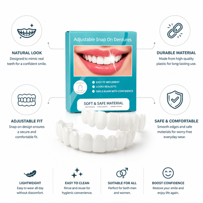Adjustable Comfort-Fit Denture Set (Upper & Lower, Storage Box)