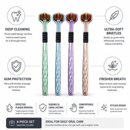 Ultra-Soft Three-Sided Deep-Cleaning Toothbrushes (4-Pack)