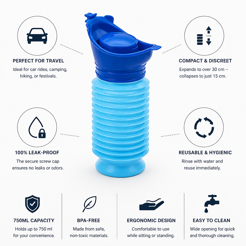 Compagnon de voyage | Urinoir portable pour homme avec conception anti-fuite | Compact et réutilisable pour un soulagement en déplacement