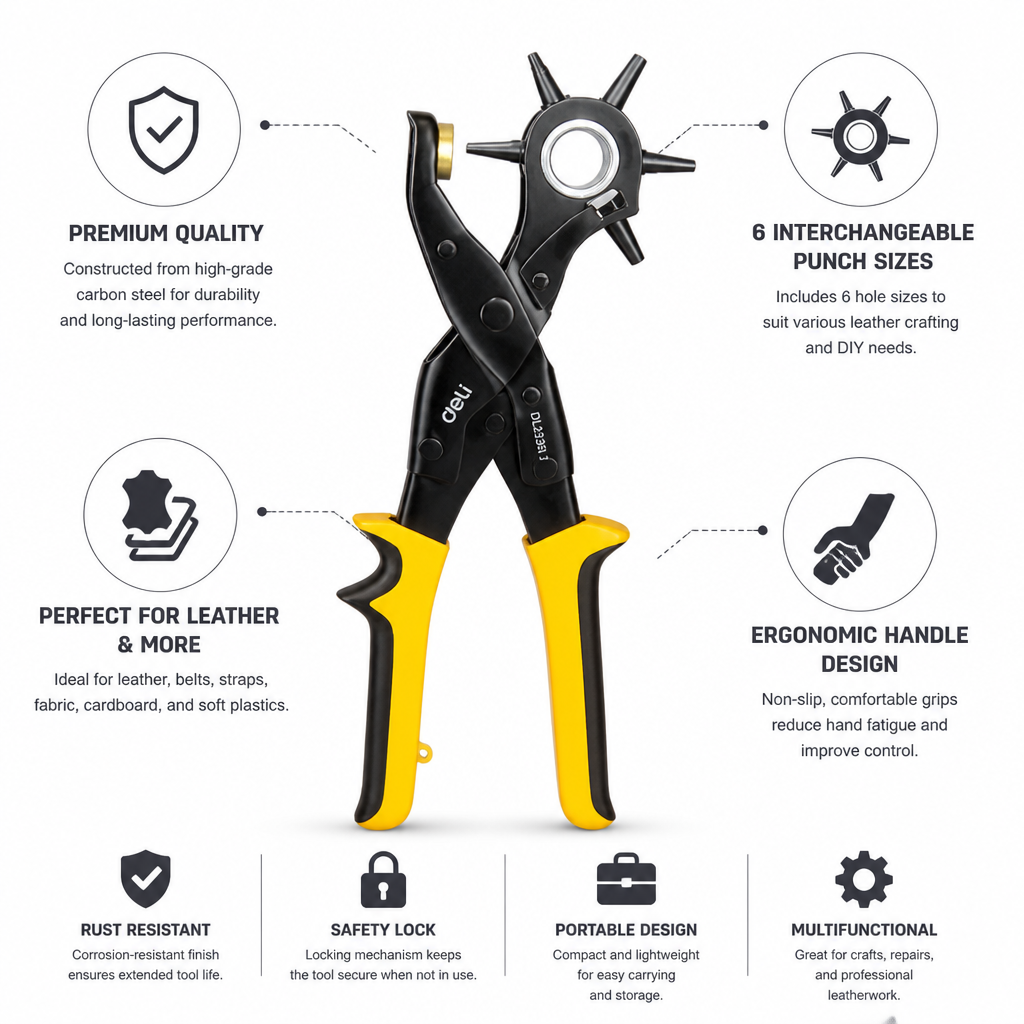 Leather Craft Tools | Precision Leather Punch Pliers with Carbon Steel Blade | Multifunctional Design for Clean Cuts