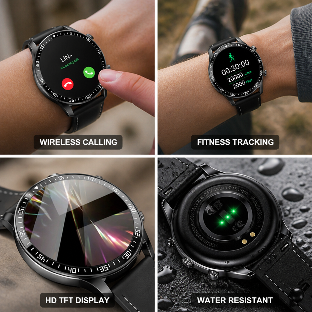 Montre connectée avec appels sans fil et podomètre (iPhone et Android)