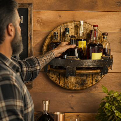Reclaimed Oak & Metal-Band Wall Wine Rack (7-Bottle)