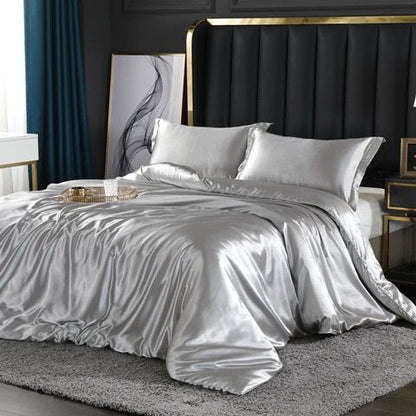 Satin Bedding Set 4 Piece, Silky Satin Duvet Cover Set with Pillowcase, Luxury Bedding Set for King and Double Beds