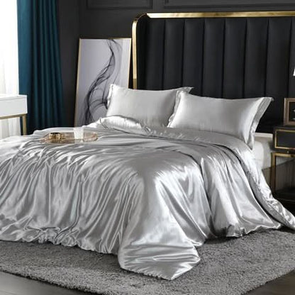 Collection de literie en satin de soie | Ensemble 4 pièces avec housse de couette pour un confort absolu