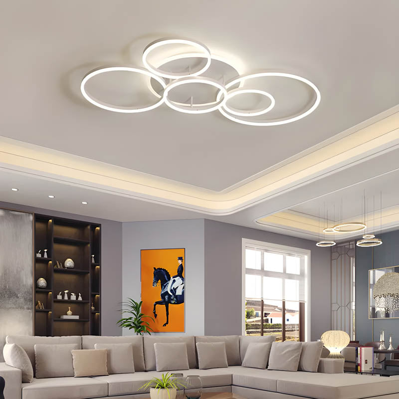 Plafonnier LED multi-anneaux en aluminium noir, 39 po, luminaire contemporain pour chambre, salon et salle à manger, éclairage intégré