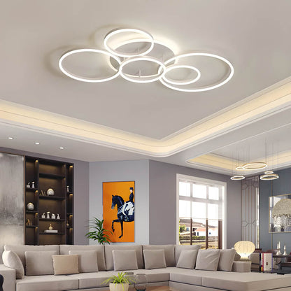Plafonnier LED multi-anneaux en aluminium noir, 39 po, luminaire contemporain pour chambre, salon et salle à manger, éclairage intégré