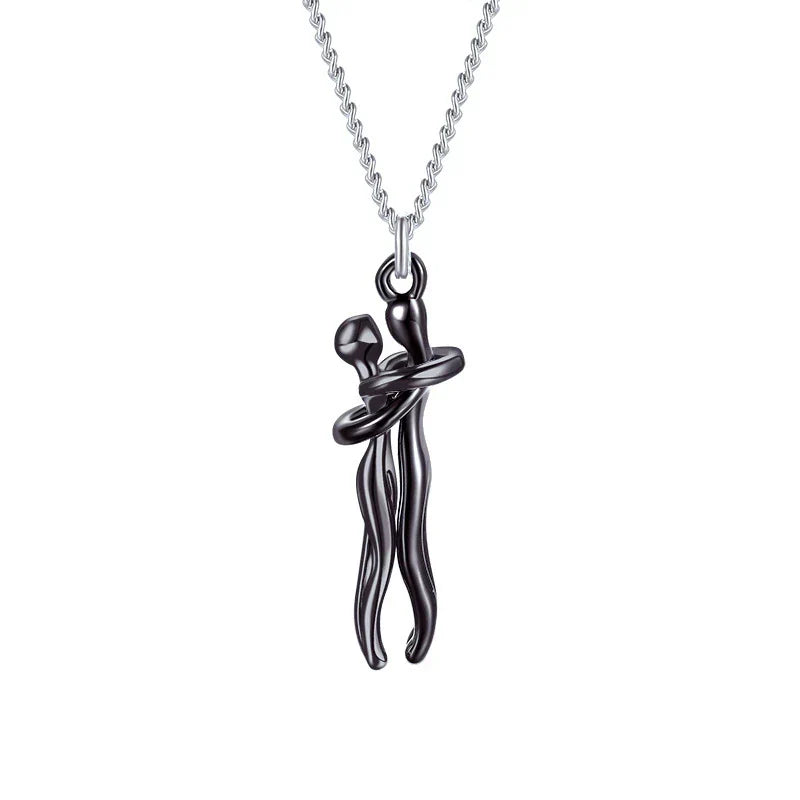 Embrace Necklace Pendant Couple Gift Adjustable Chain Hypoallergenic Stainless Steel Jewelry for Women Men Anniversary Valentine's Day