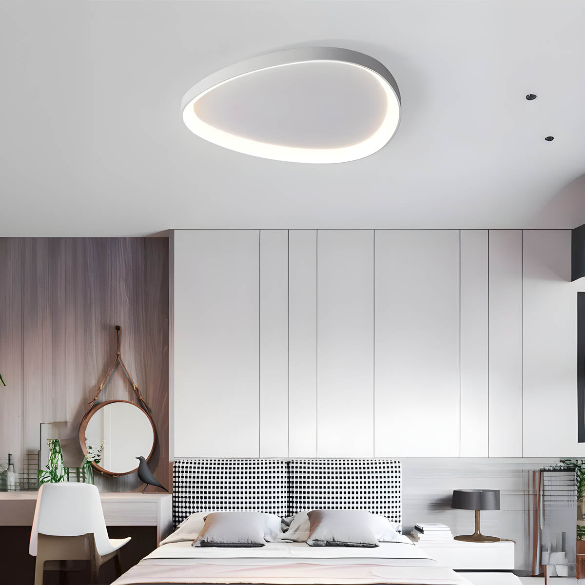 LED Flush Mount Light Fixture 35 in Iron Wave Design Dimmable for Bedroom Living Room Dining Hall Black White Modern Semi-Flush Ceiling Ligh