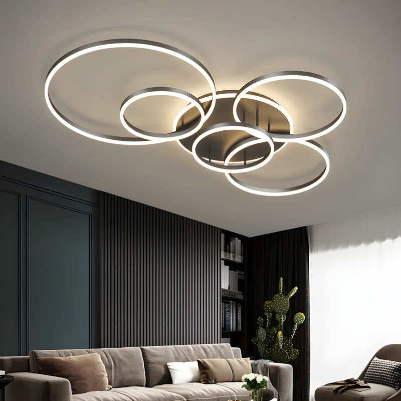 Plafonnier LED multi-anneaux en aluminium noir, 39 po, luminaire contemporain pour chambre, salon et salle à manger, éclairage intégré