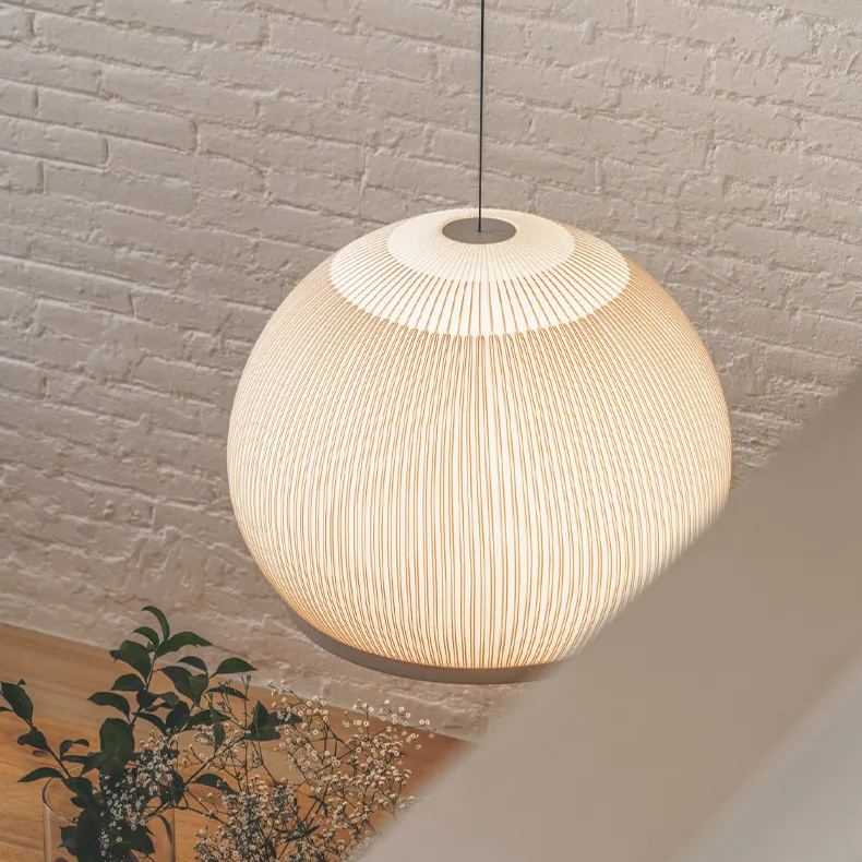 Ribbed Lycra Hanging Light Fixture – 18 in Round Dimmable LED Ceiling Pendant for Kitchen Island, Dining Table & Modern Living Areas