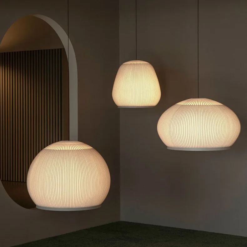 Ribbed Lycra Hanging Light Fixture – 18 in Round Dimmable LED Ceiling Pendant for Kitchen Island, Dining Table & Modern Living Areas